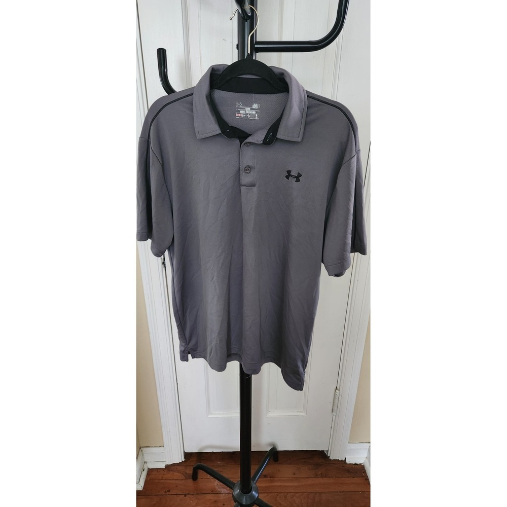 Under Armour Loose Heat Gear Men's Golf Polo Shirt Size LG Gray/Black Solid